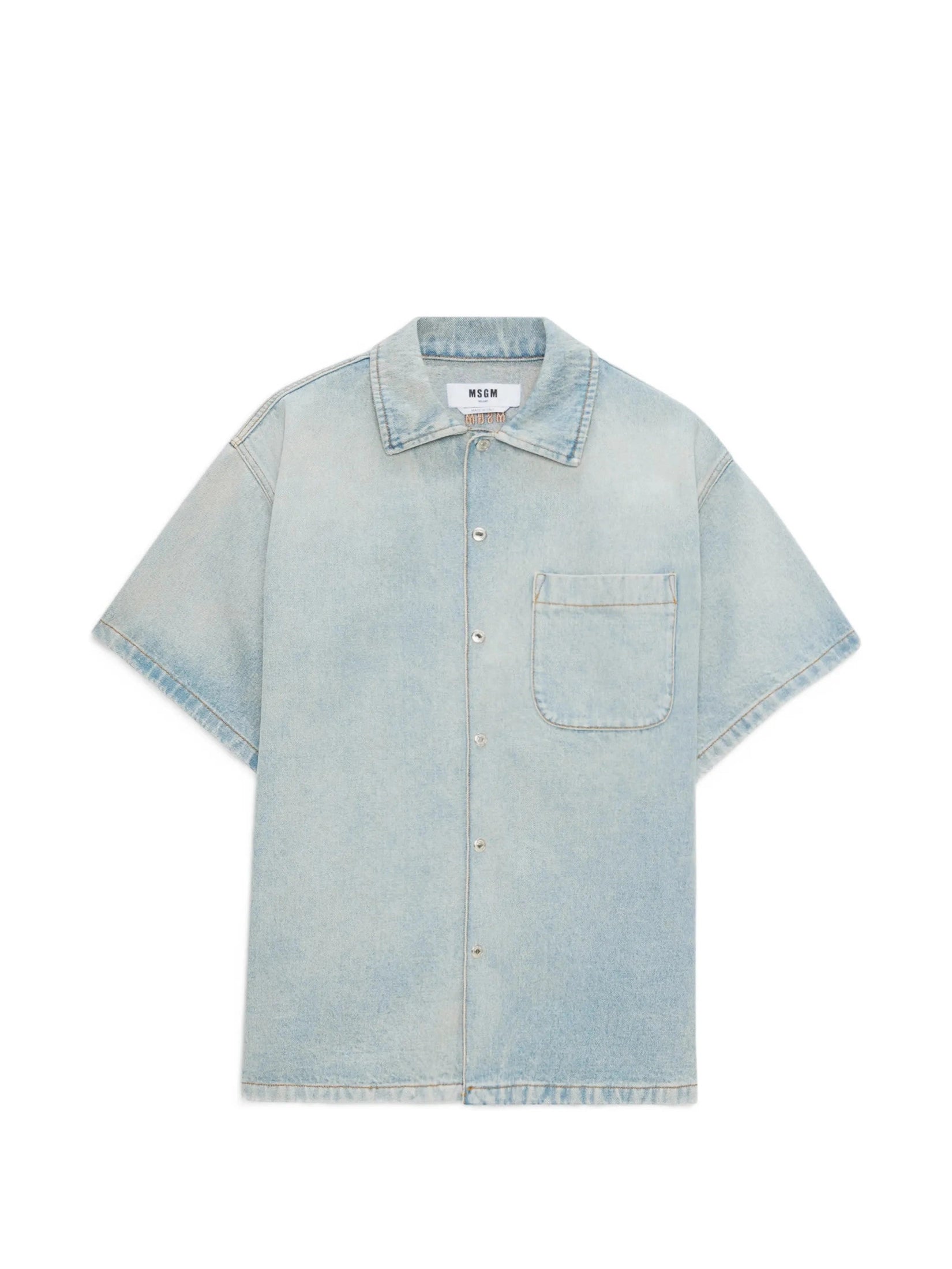 Denim short sleeves pocket shirt