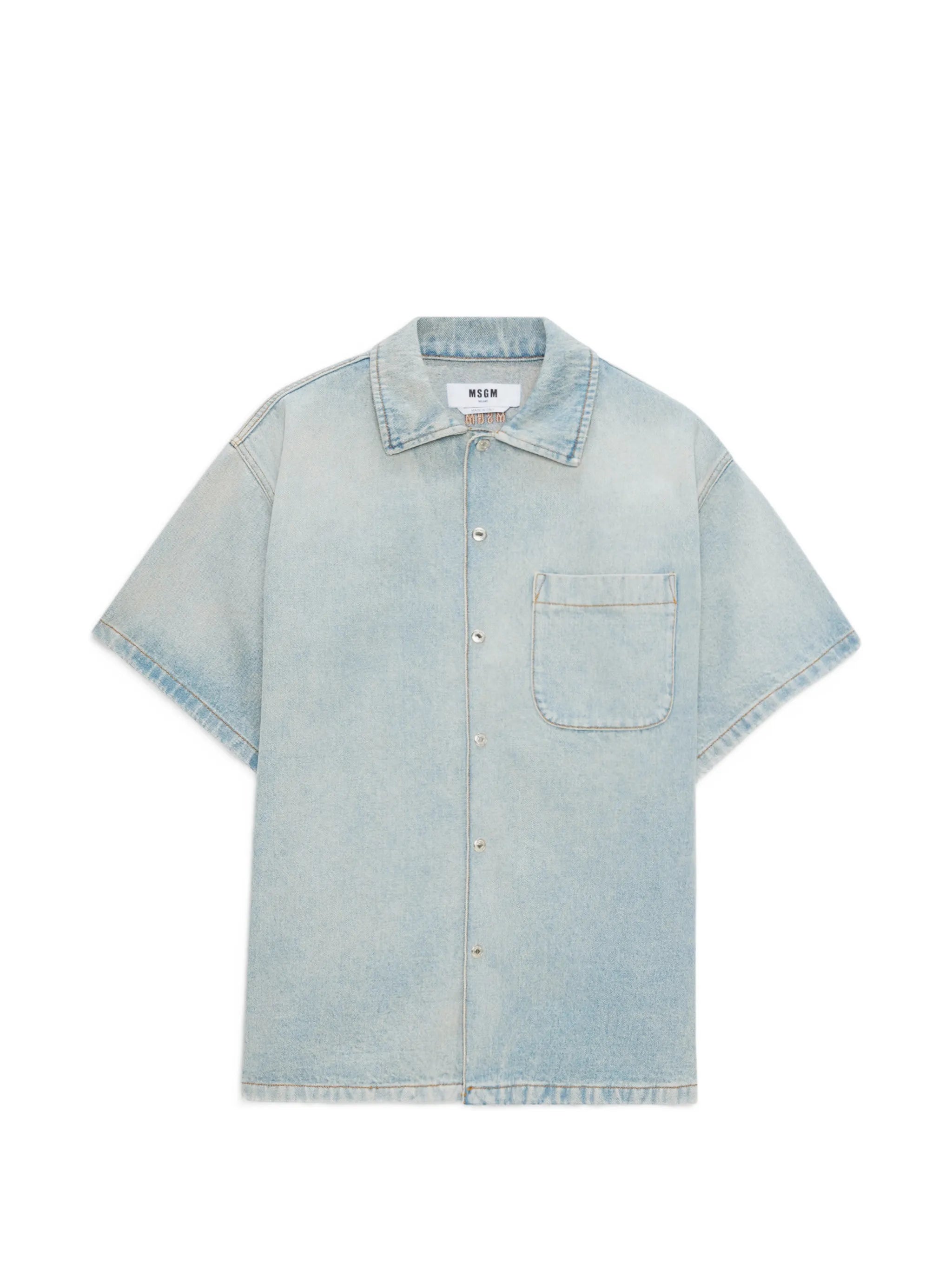 Denim short sleeves pocket shirt
