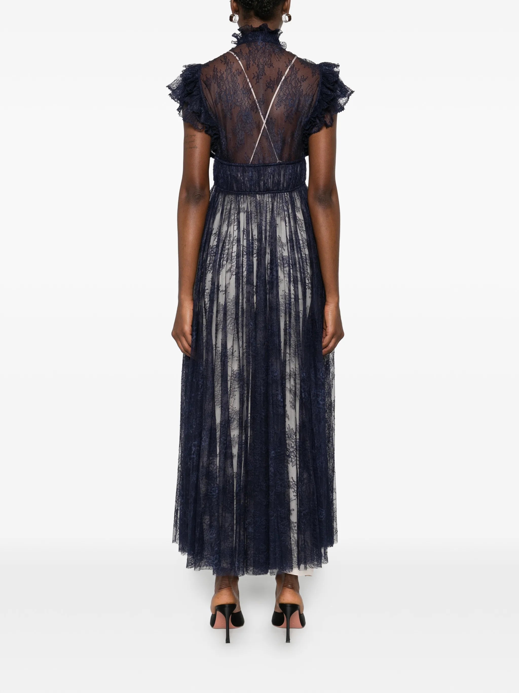Pleated lace evening dress