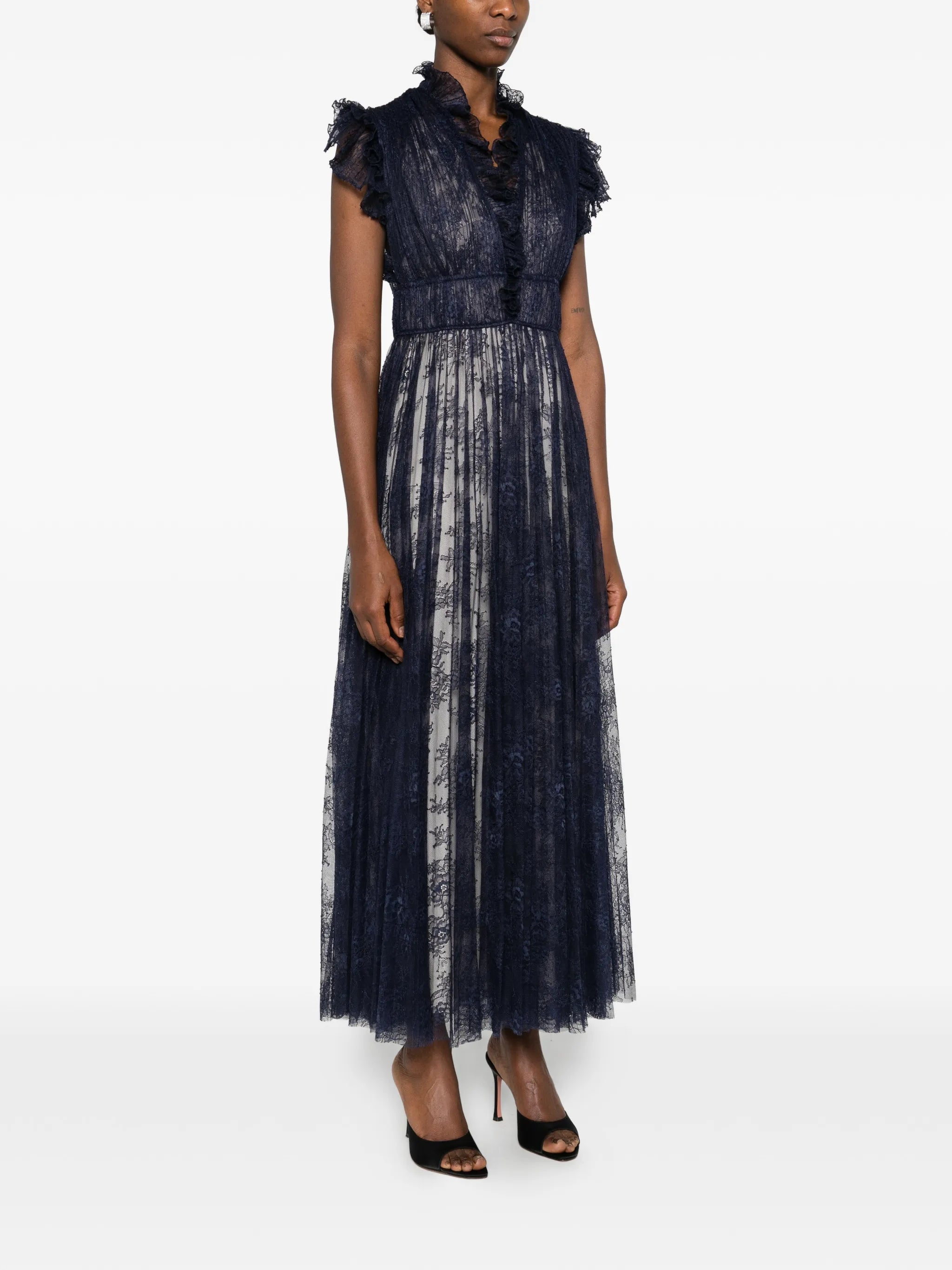 Pleated lace evening dress