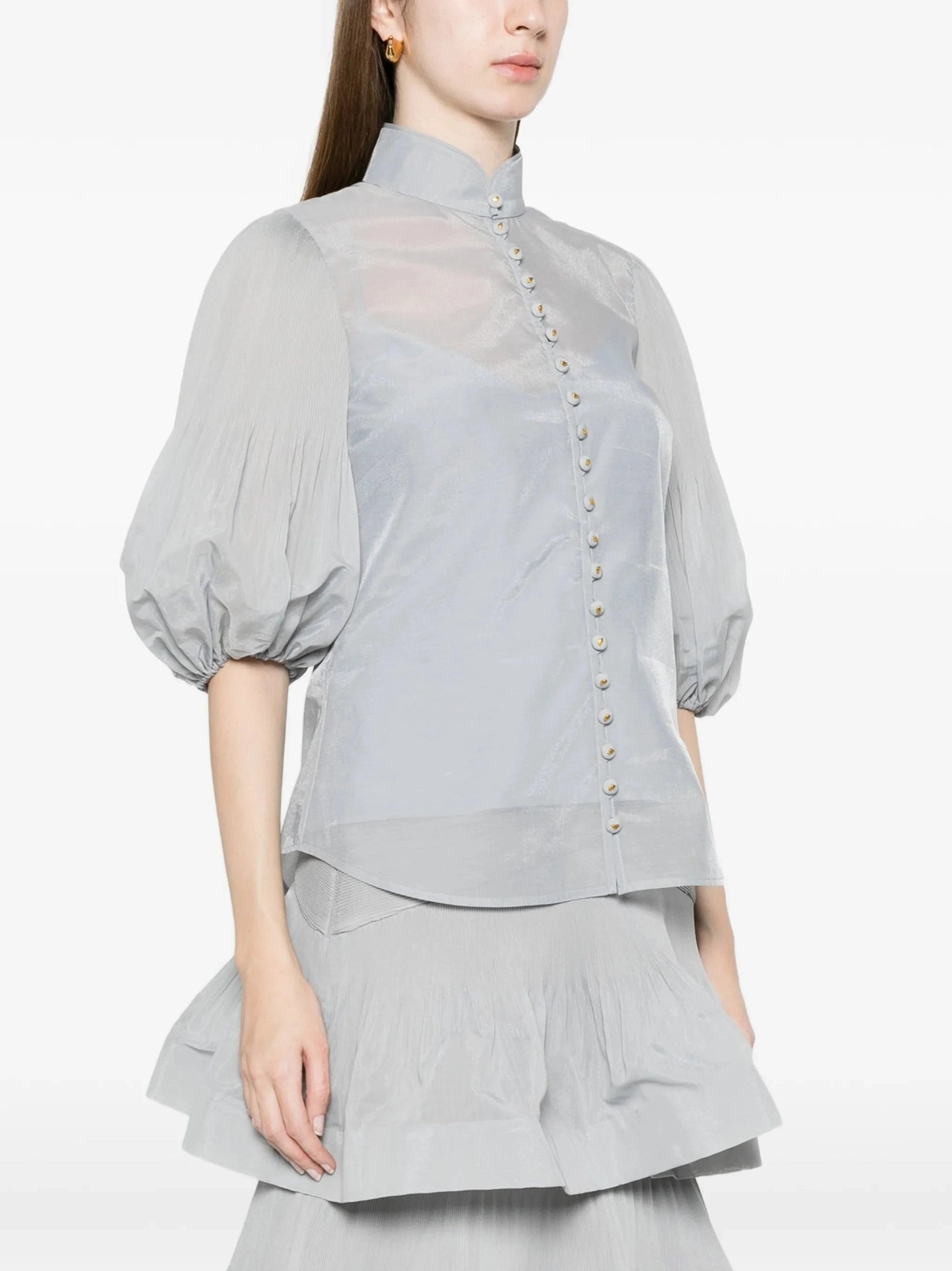 Pleated button blouse