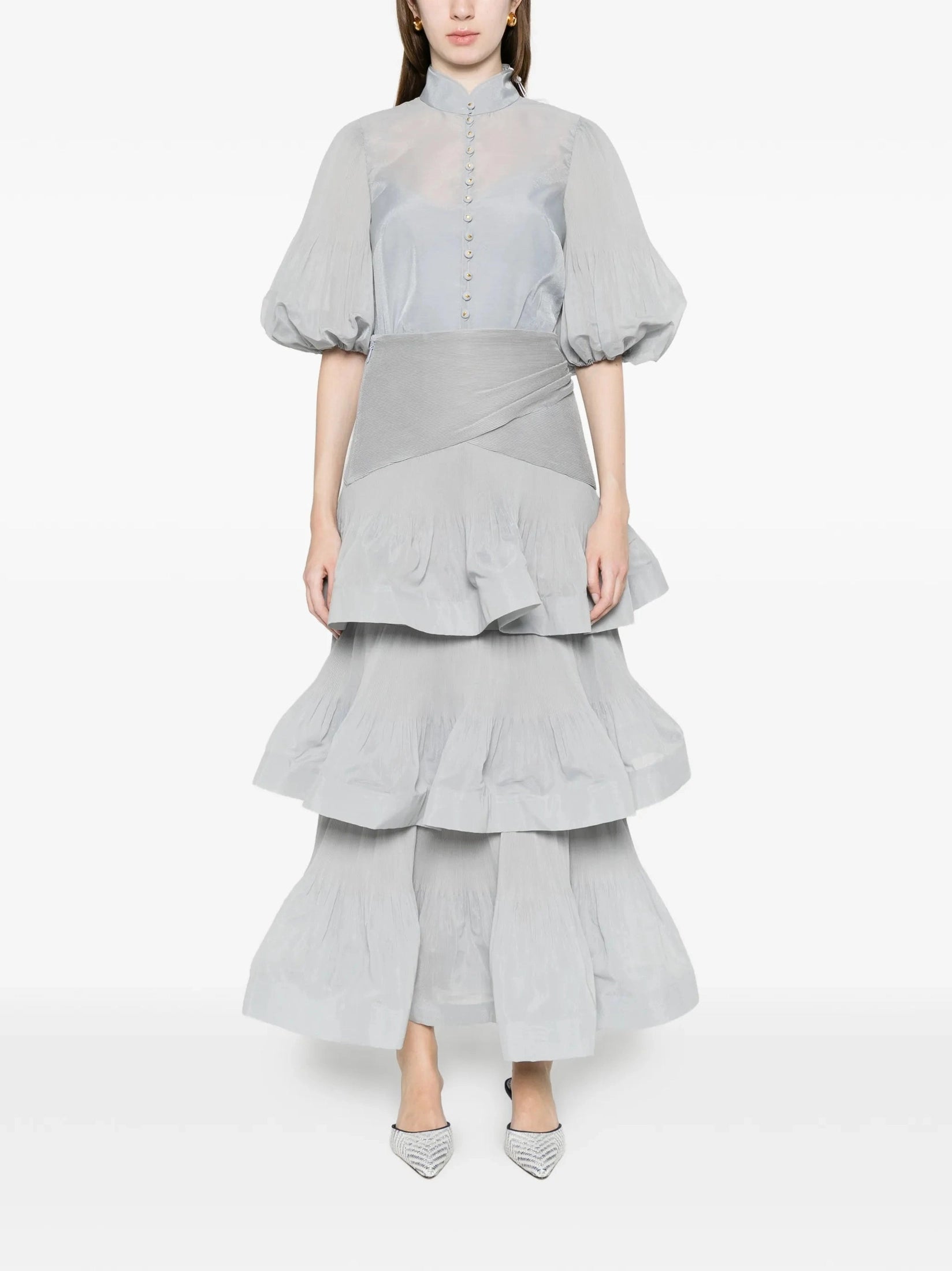 Pleated tiered midi skirt