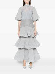 Pleated tiered midi skirt