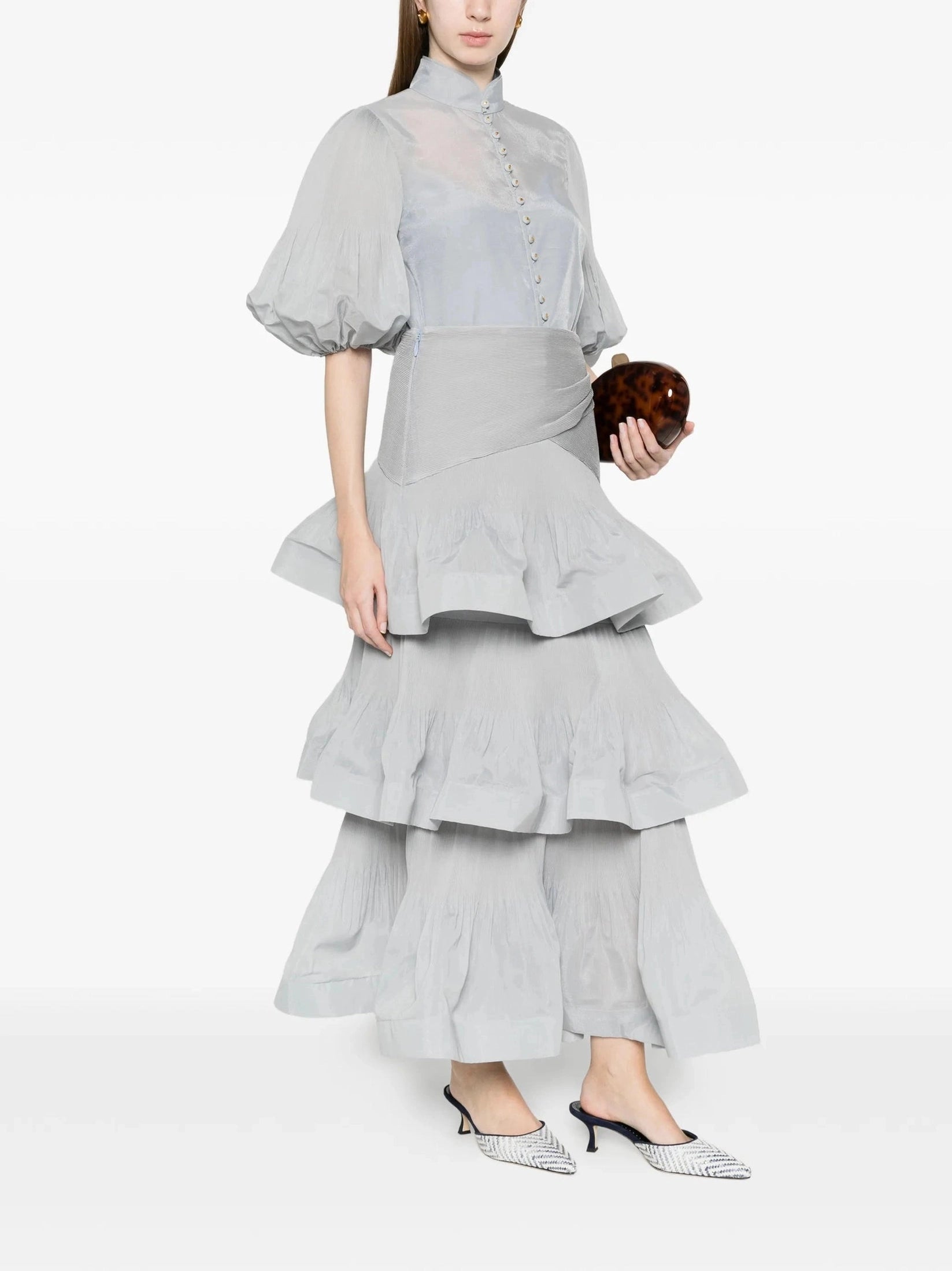 Pleated tiered midi skirt