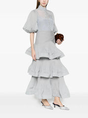Pleated tiered midi skirt