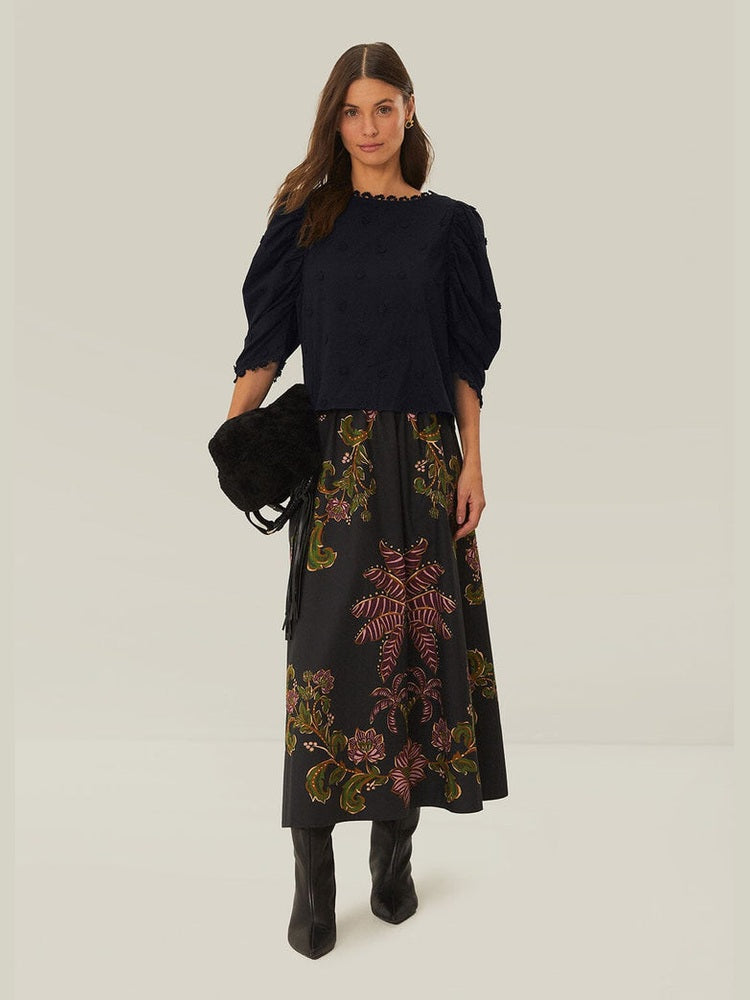 Black 3d flowers blouse