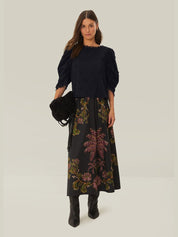 Black 3d flowers blouse