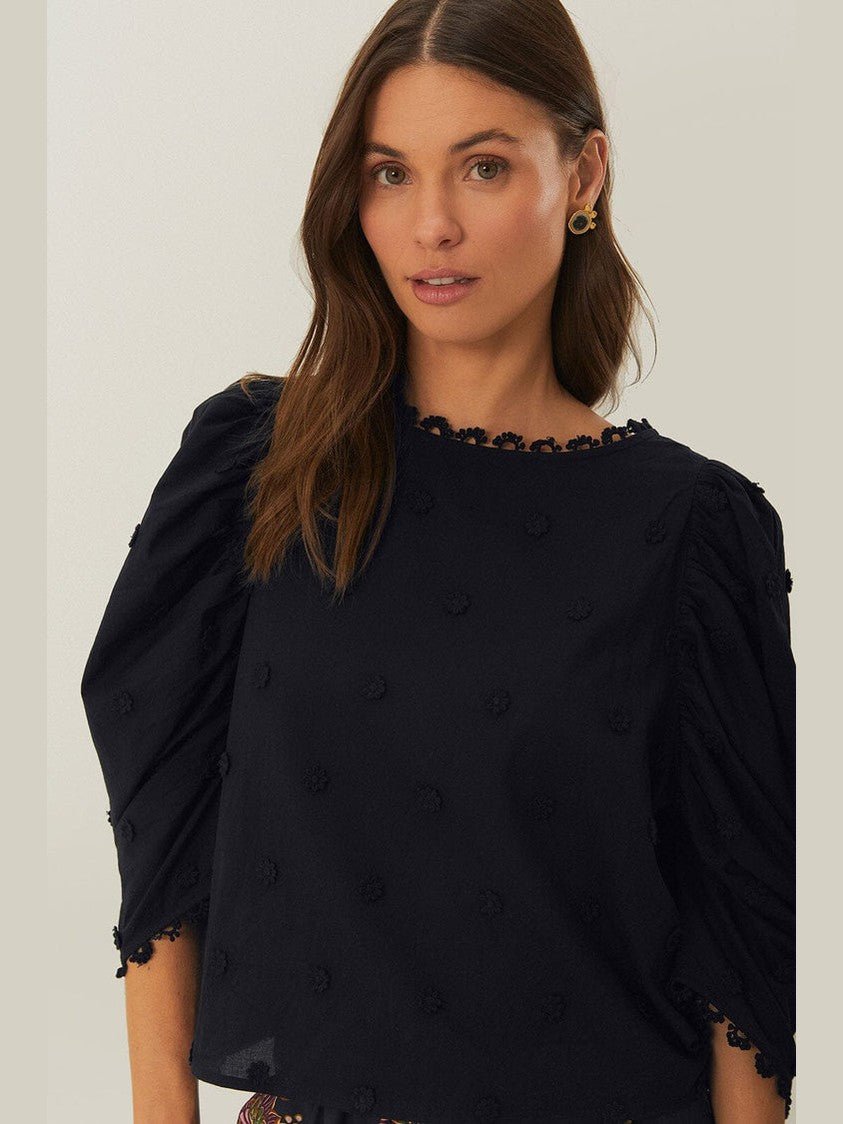 Black 3d flowers blouse