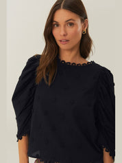 Black 3d flowers blouse