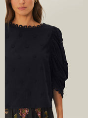 Black 3d flowers blouse