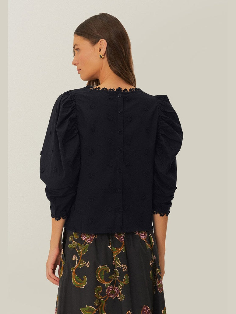 Black 3d flowers blouse
