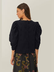 Black 3d flowers blouse