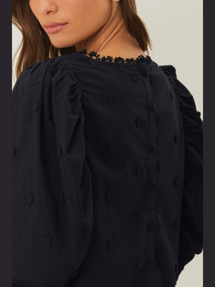 Black 3d flowers blouse