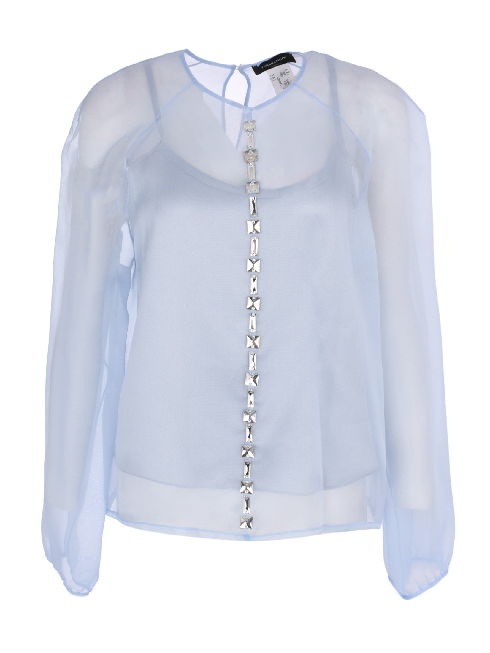 Organza long sleeve top with strass embroidery