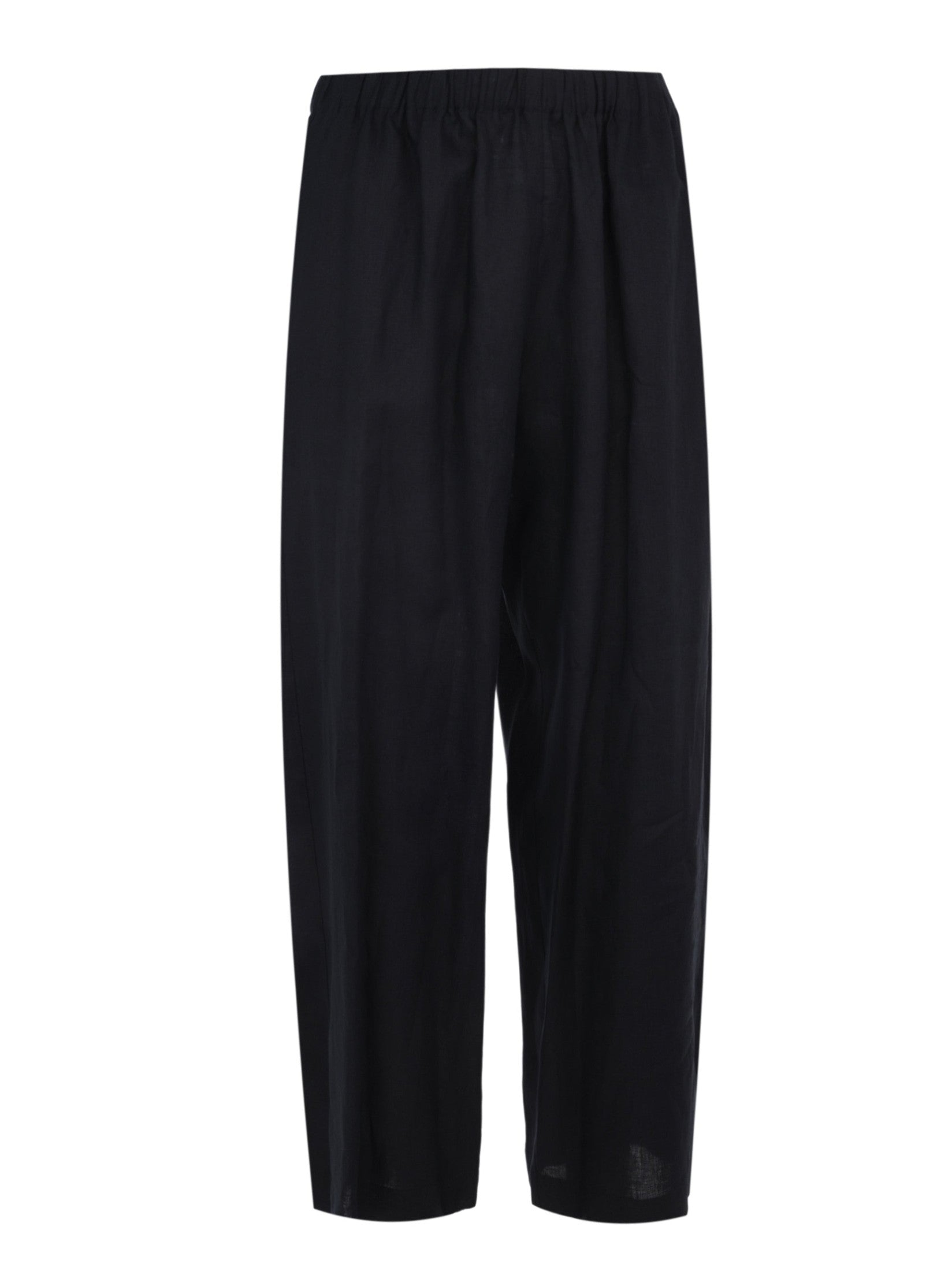 Linen cloth trousers with elastic waistband