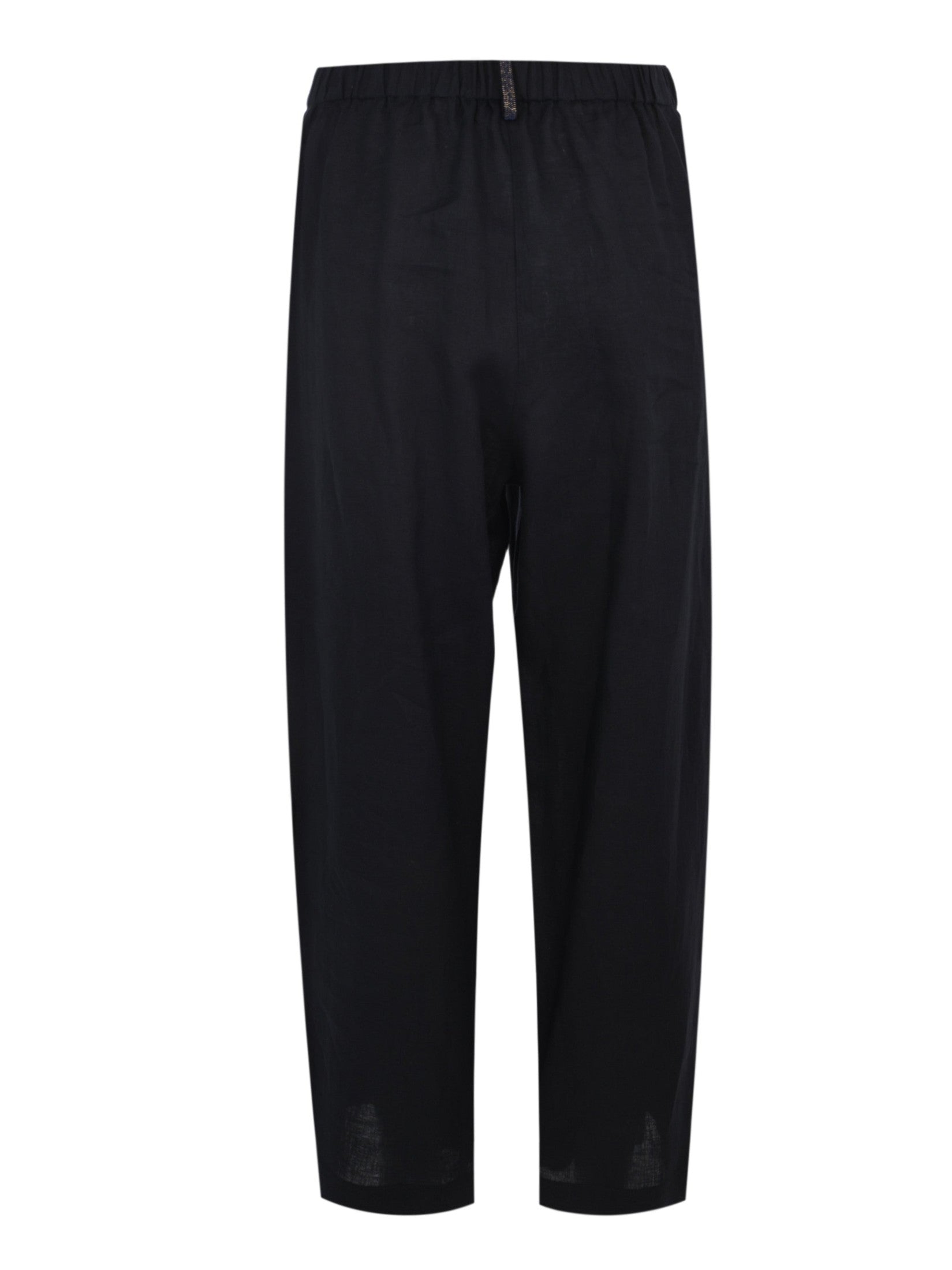 Linen cloth trousers with elastic waistband