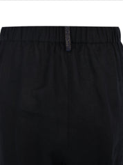 Linen cloth trousers with elastic waistband
