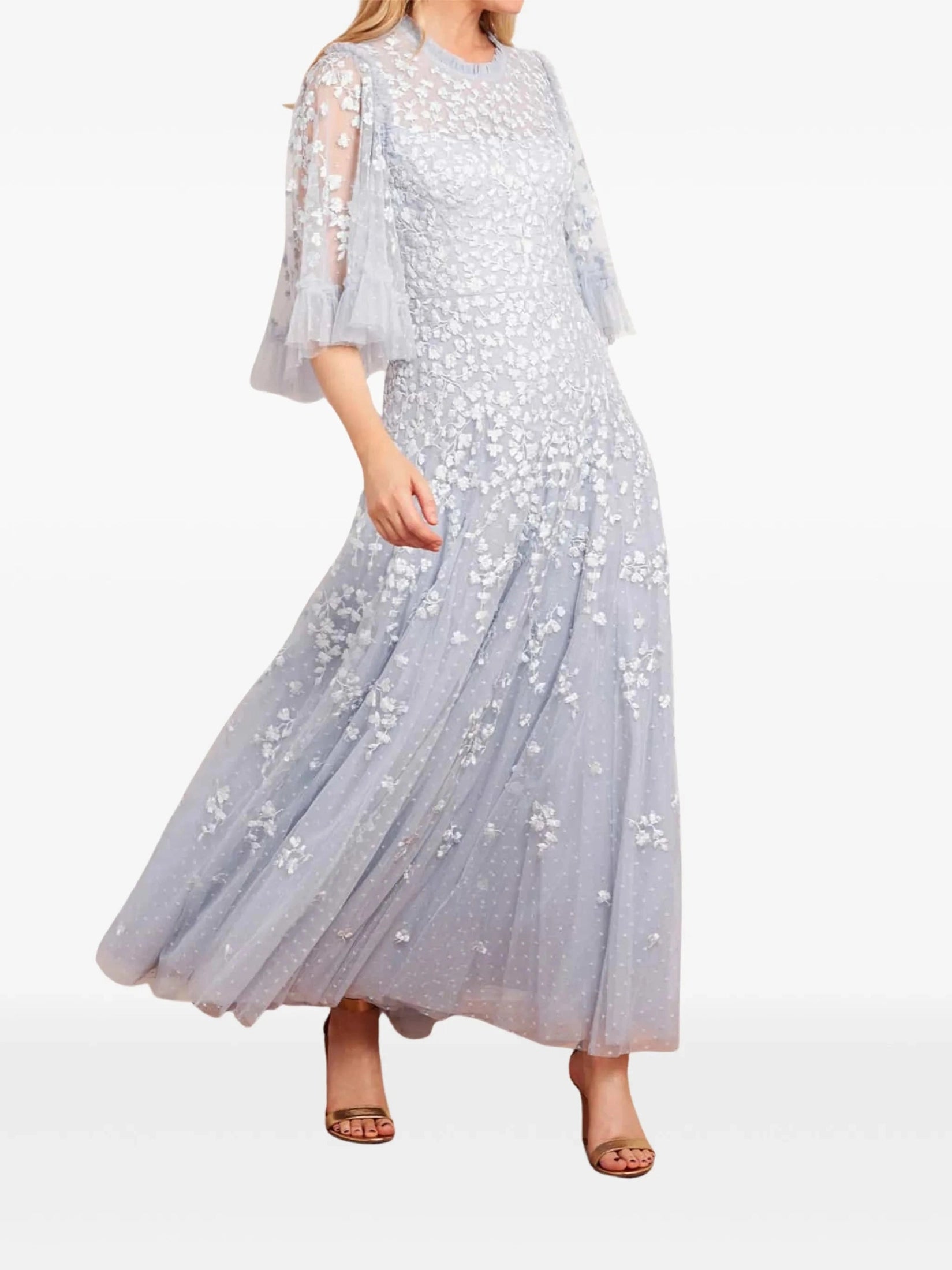 Scatter blossom round neck ankle gown