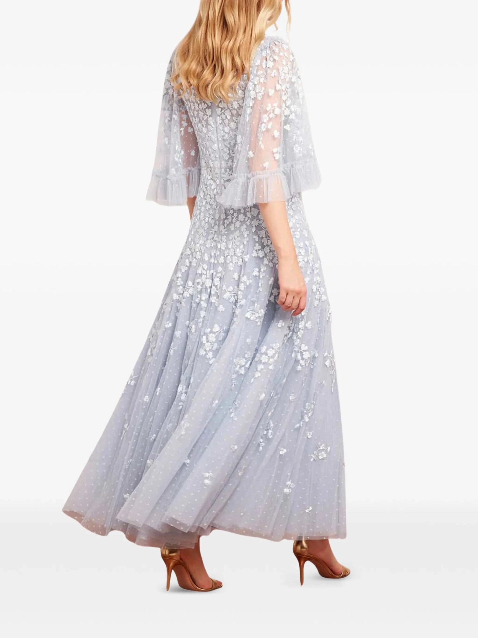 Scatter blossom round neck ankle gown