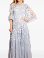 Scatter blossom round neck ankle gown