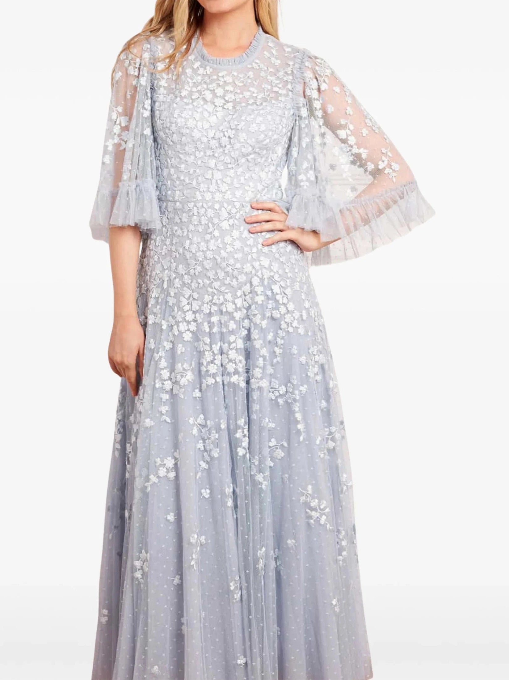 Scatter blossom round neck ankle gown