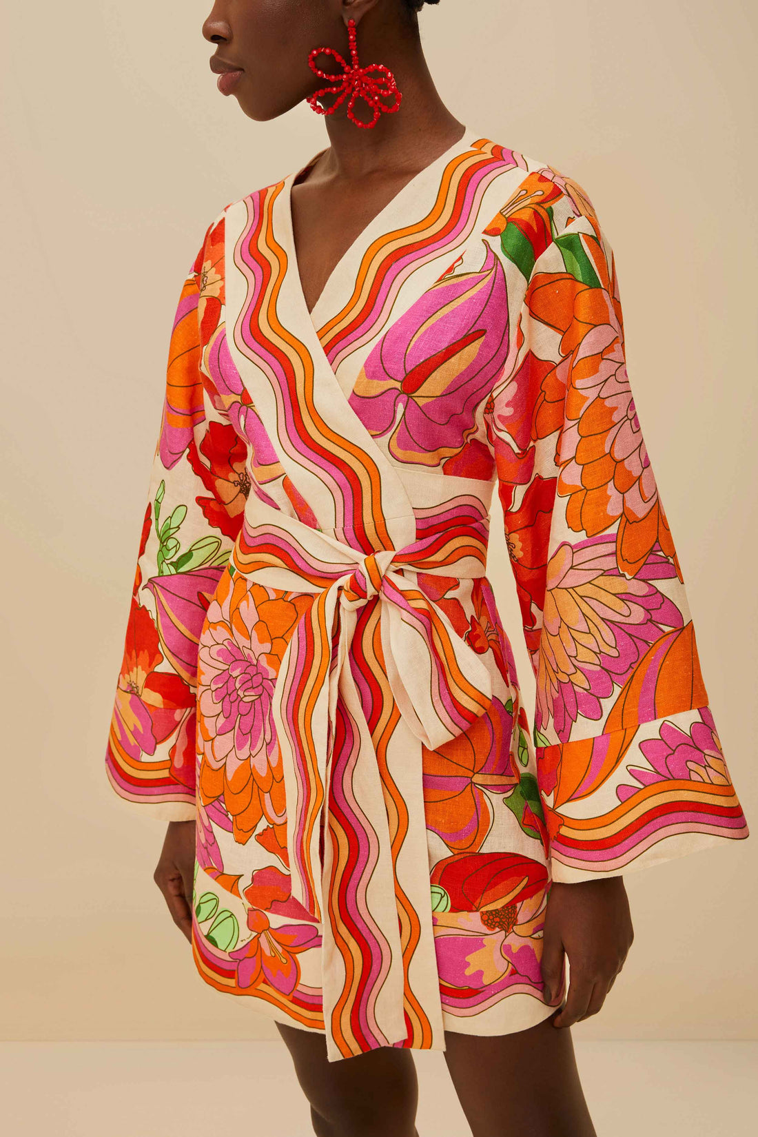 BEIGE SPRING AFFAIR EUROFLAX™ PREMIUM LINEN MINI DRESS