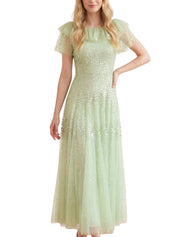 Sunrise sequin short sleeve ankle gown