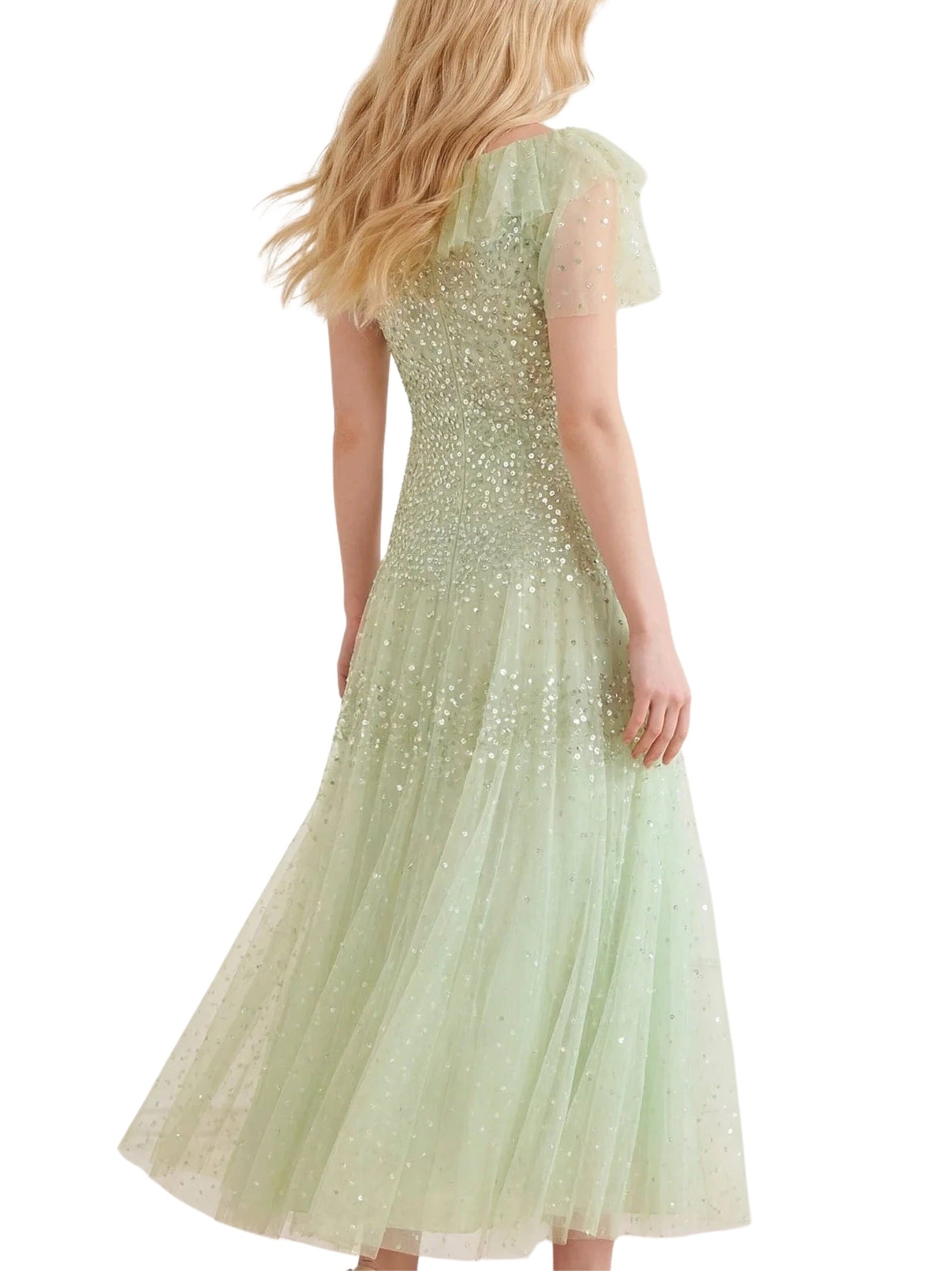 Sunrise sequin short sleeve ankle gown