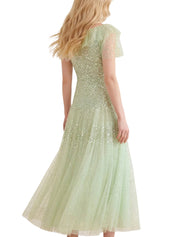 Sunrise sequin short sleeve ankle gown