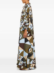 Occhi print silk kaftan with embroidery