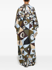 Occhi print silk kaftan with embroidery