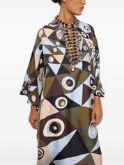 Occhi print silk kaftan with embroidery