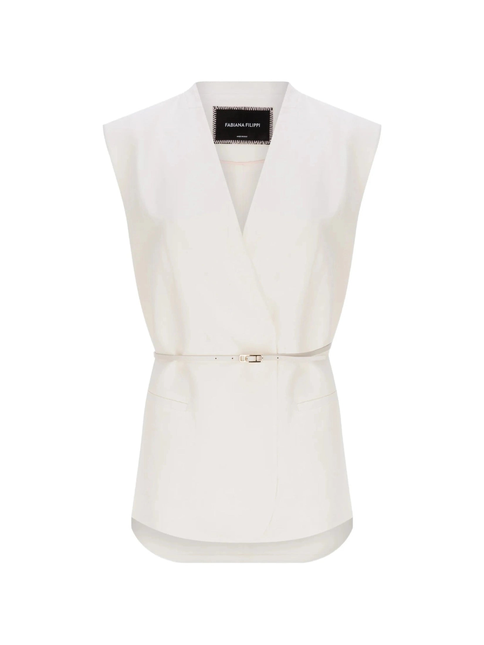 Viscose linen vest with leather belt