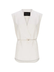 Viscose linen vest with leather belt