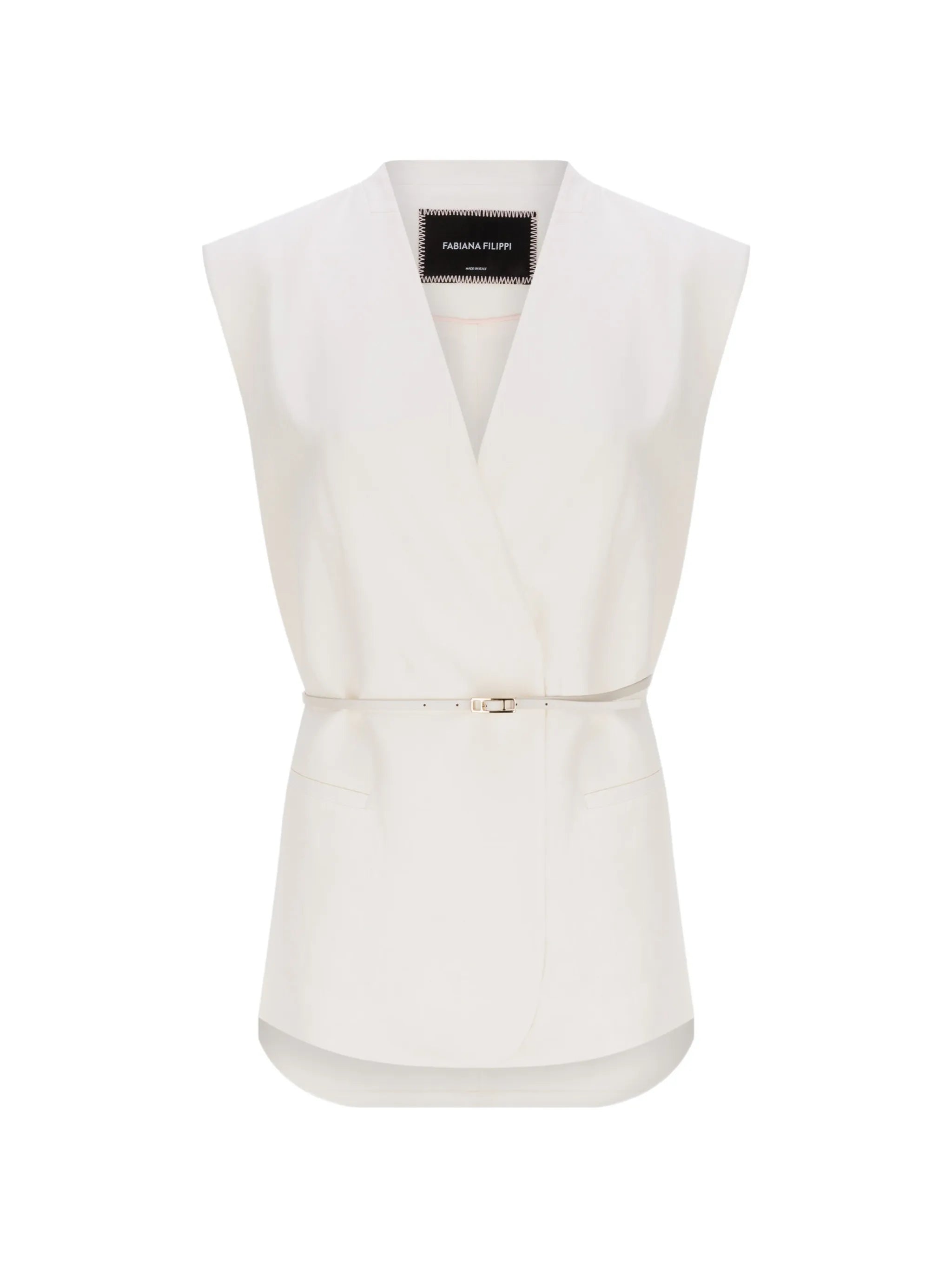 Viscose linen vest with leather belt