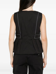 Stretch cotton v-neck pocket blouse