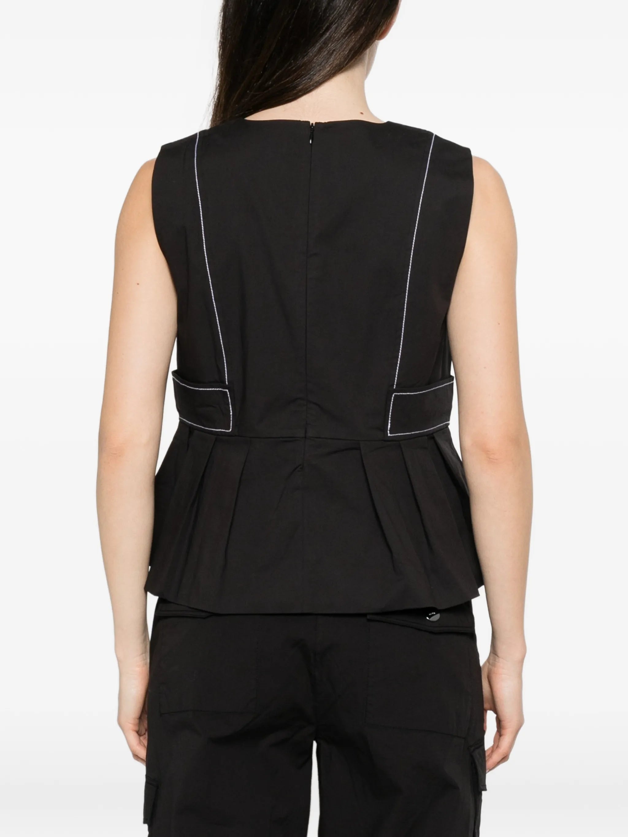 Stretch cotton v-neck pocket blouse