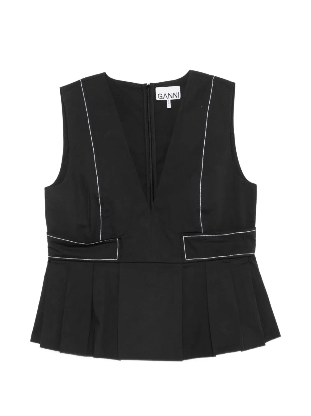 Stretch cotton v-neck pocket blouse