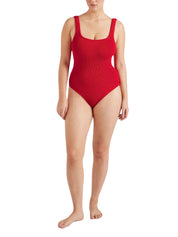 Coverage square neck swim - m crinkle red
