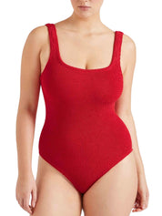 Coverage square neck swim - m crinkle red