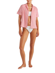 Short sleeve towelling shirt cotton pink