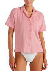 Short sleeve towelling shirt cotton pink