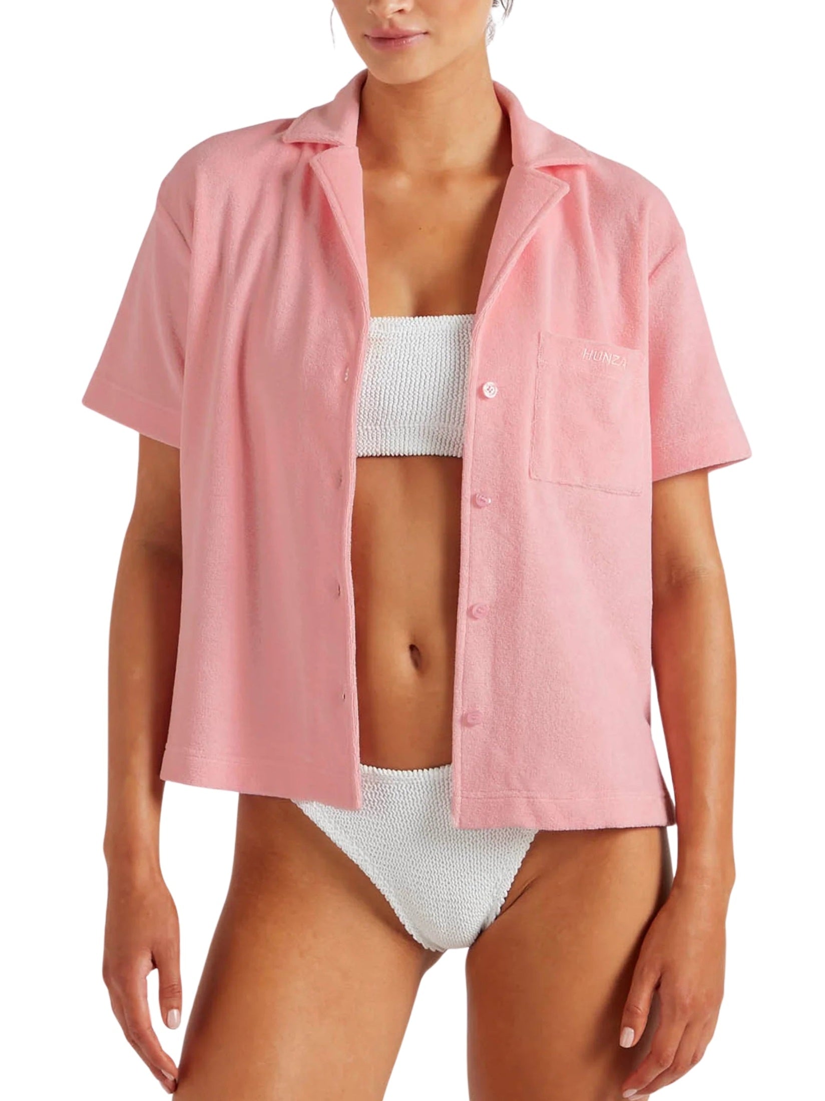 Short sleeve towelling shirt cotton pink