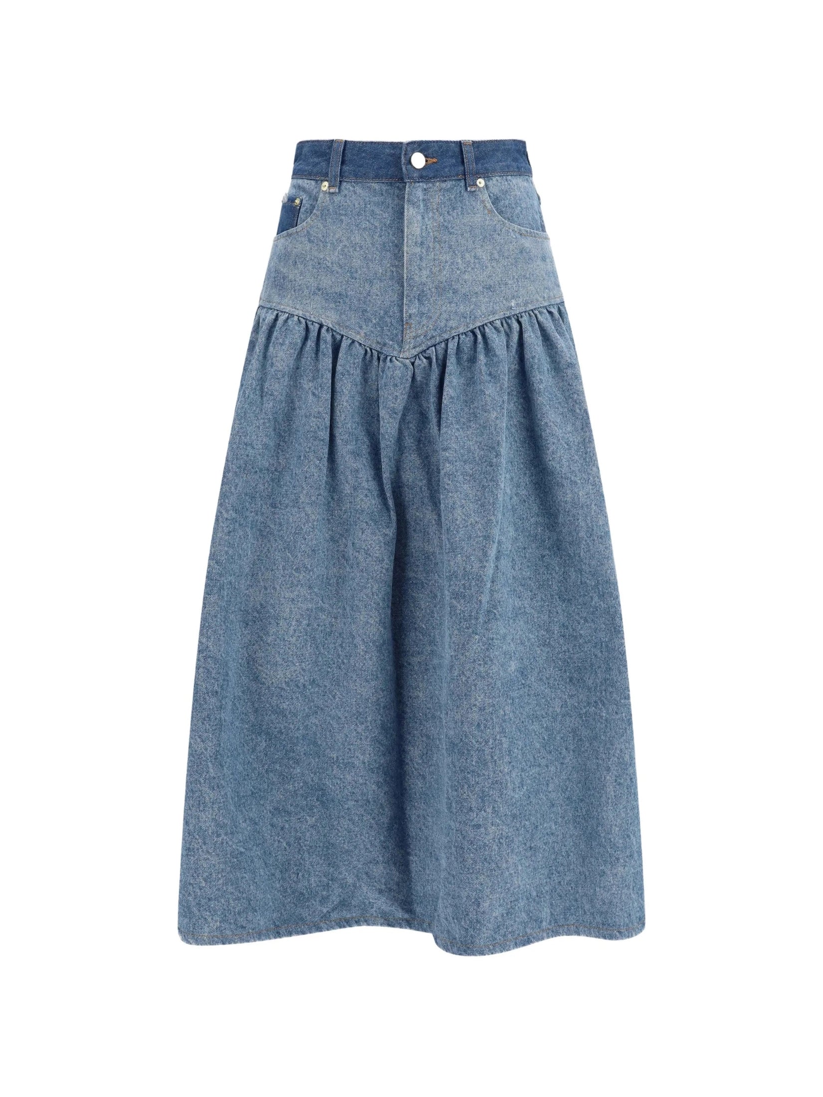 Patchwork denim long skirt