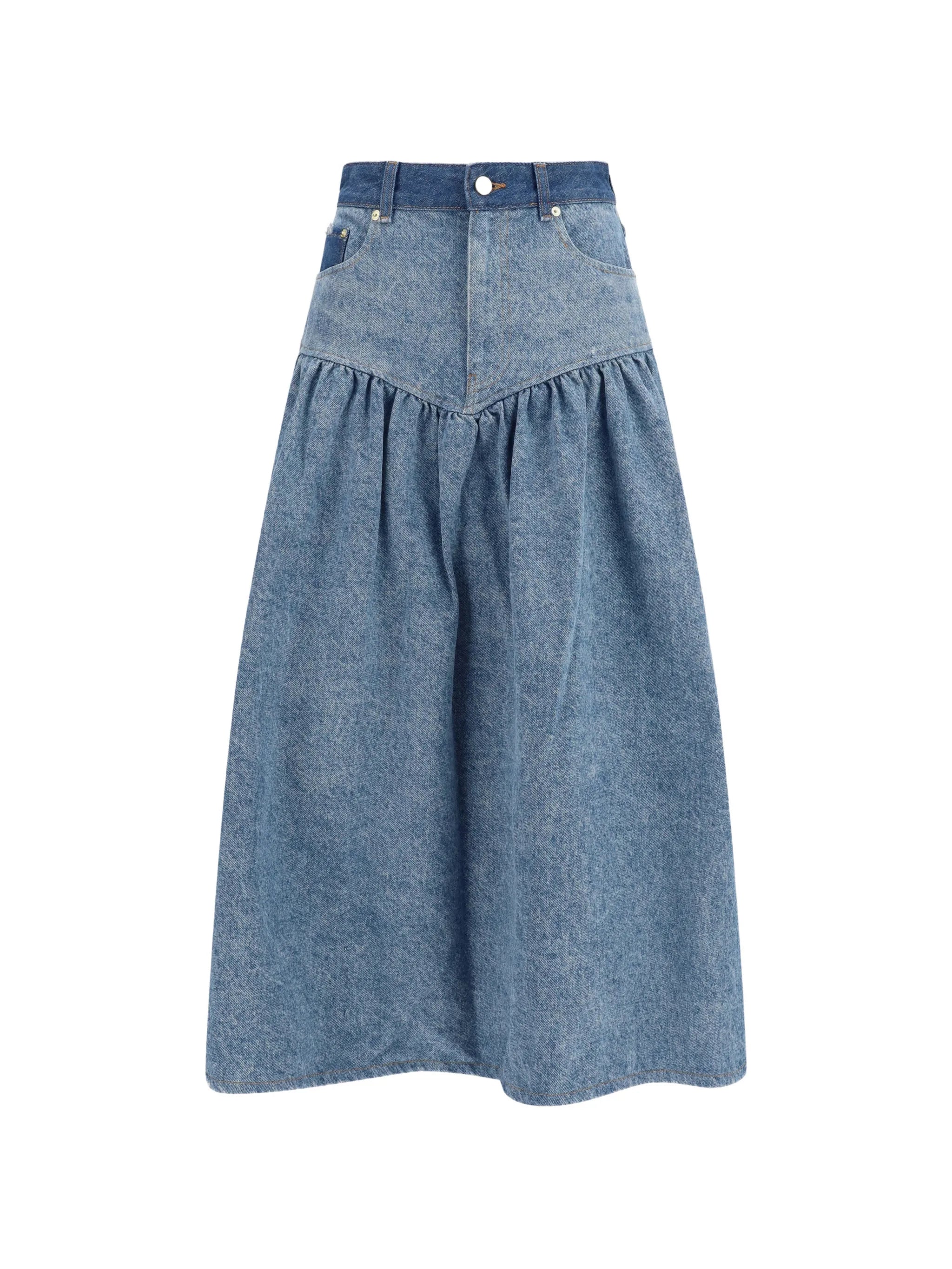 Patchwork denim long skirt