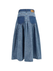 Patchwork denim long skirt