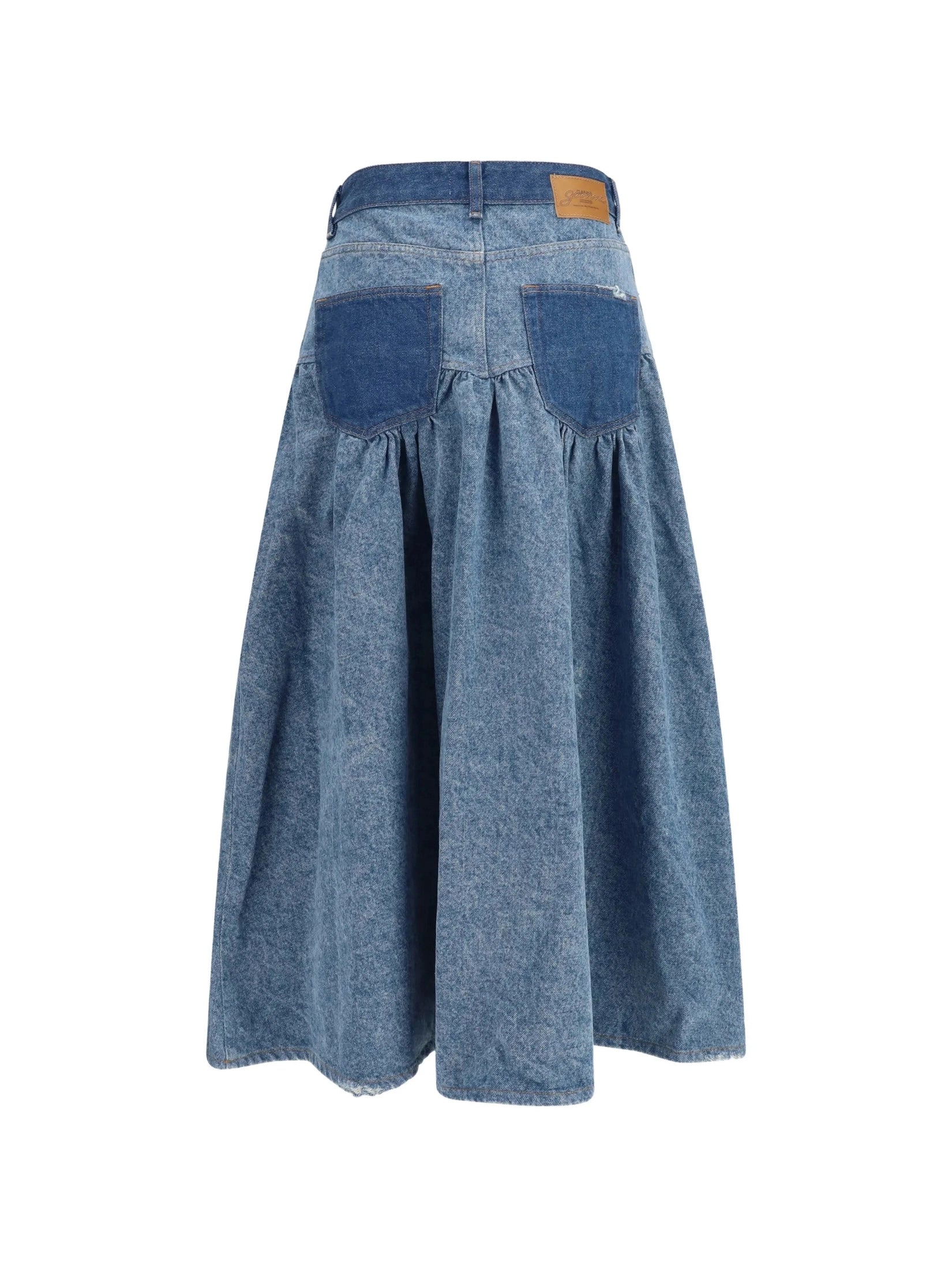 Patchwork denim long skirt