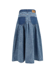 Patchwork denim long skirt