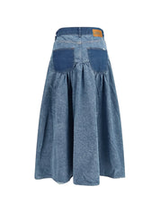 Patchwork denim long skirt