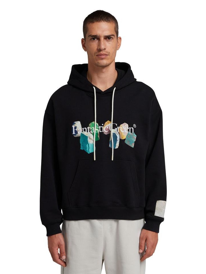 "fantastic green inverse series" organic cotton hooded sweatshirt
